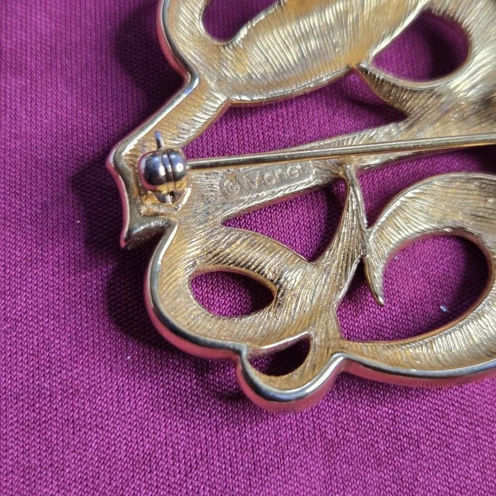 Vintage Monet Swirl Brooch Pin Gold Tone Abstract Openwork Signed Excellent